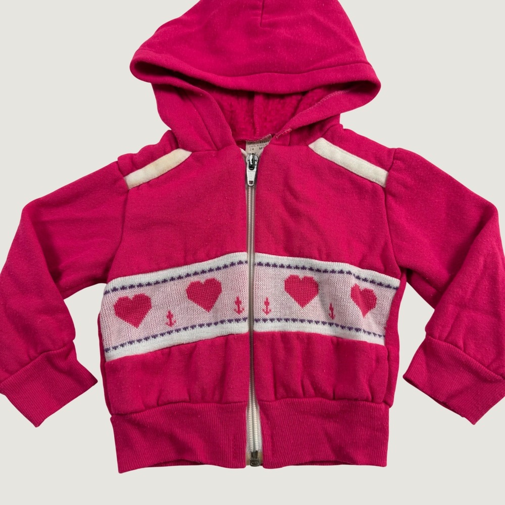 Vintage Teddy Bears Toddler Pink Heart Anchor Zip Up Hoodie Sweatshirt 24 Months
